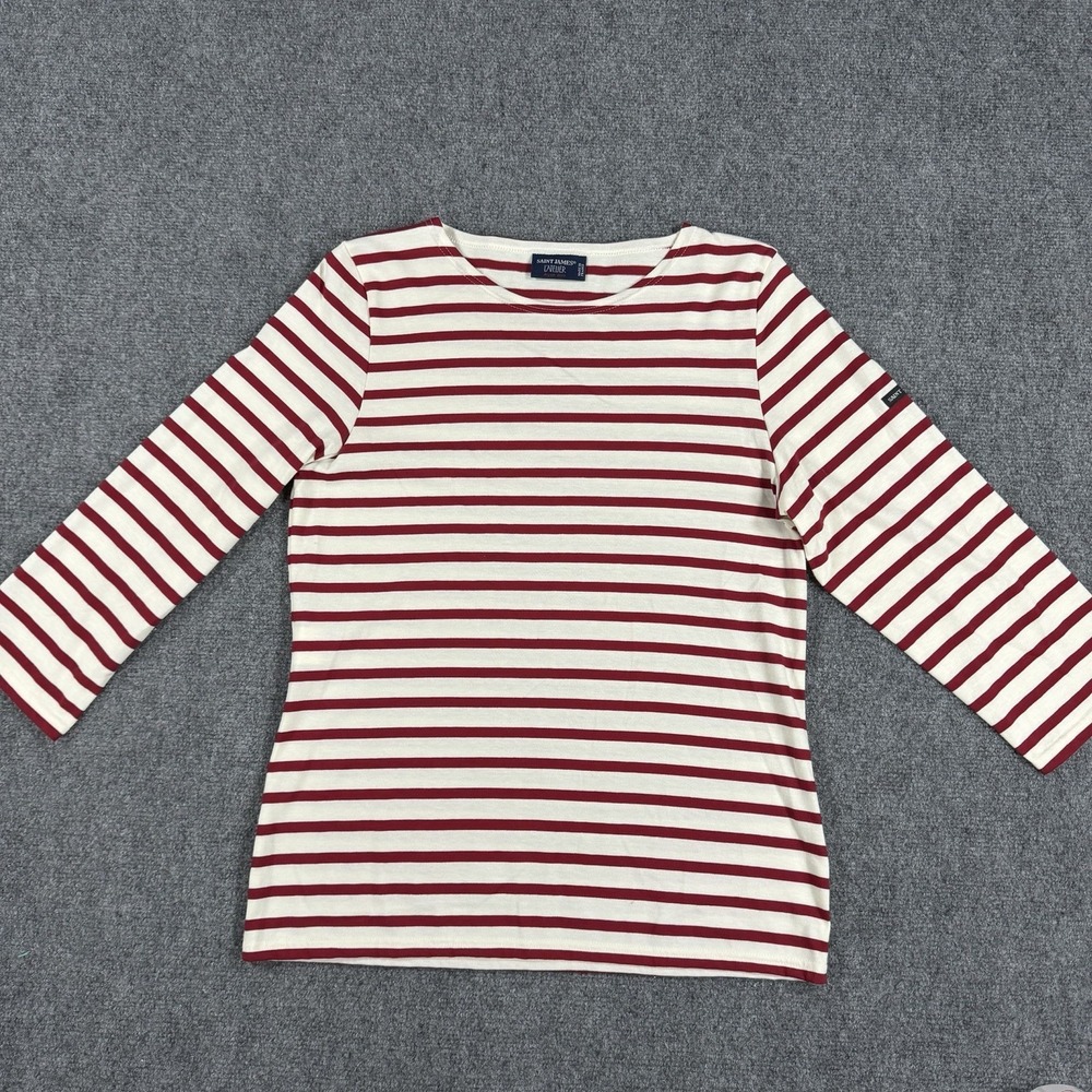 Saint James L'atelier Top US 6 Red Striped Nautical Luxury France Cotton